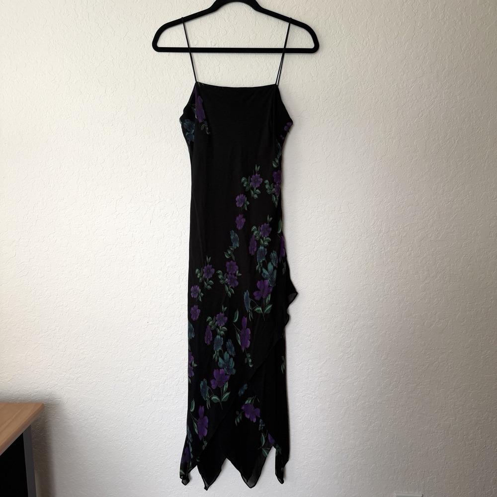 VTG Y2K 90s Floral Midi Slip Dress Asymmetrical Fairy Grunge Whimsigoth Hoco